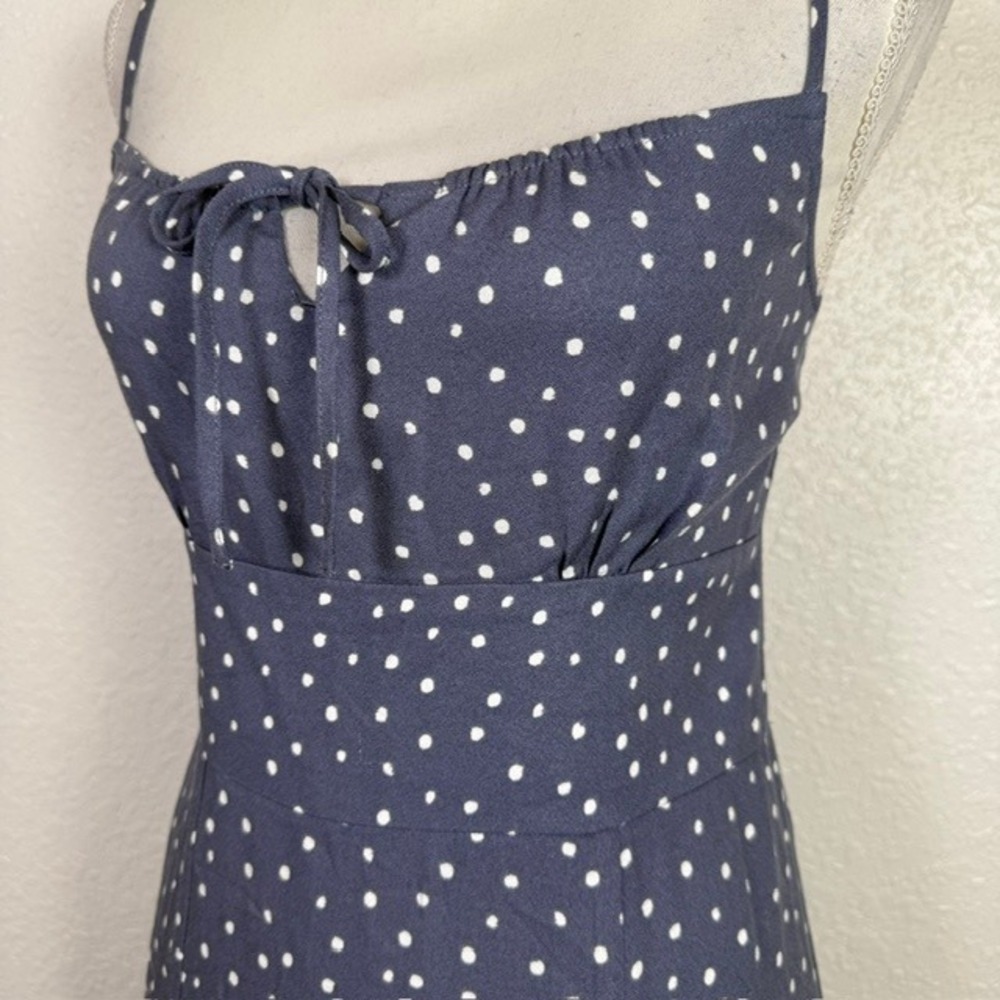 Abercrombie & Fitch Polka Dot Midi Dress (Side Slit Tie Front) Blue Small - Picture 3 of 11